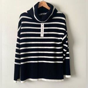 The Cashmere Project Womens Cashmere Striped Turtleneck Sweater Black White Sz M